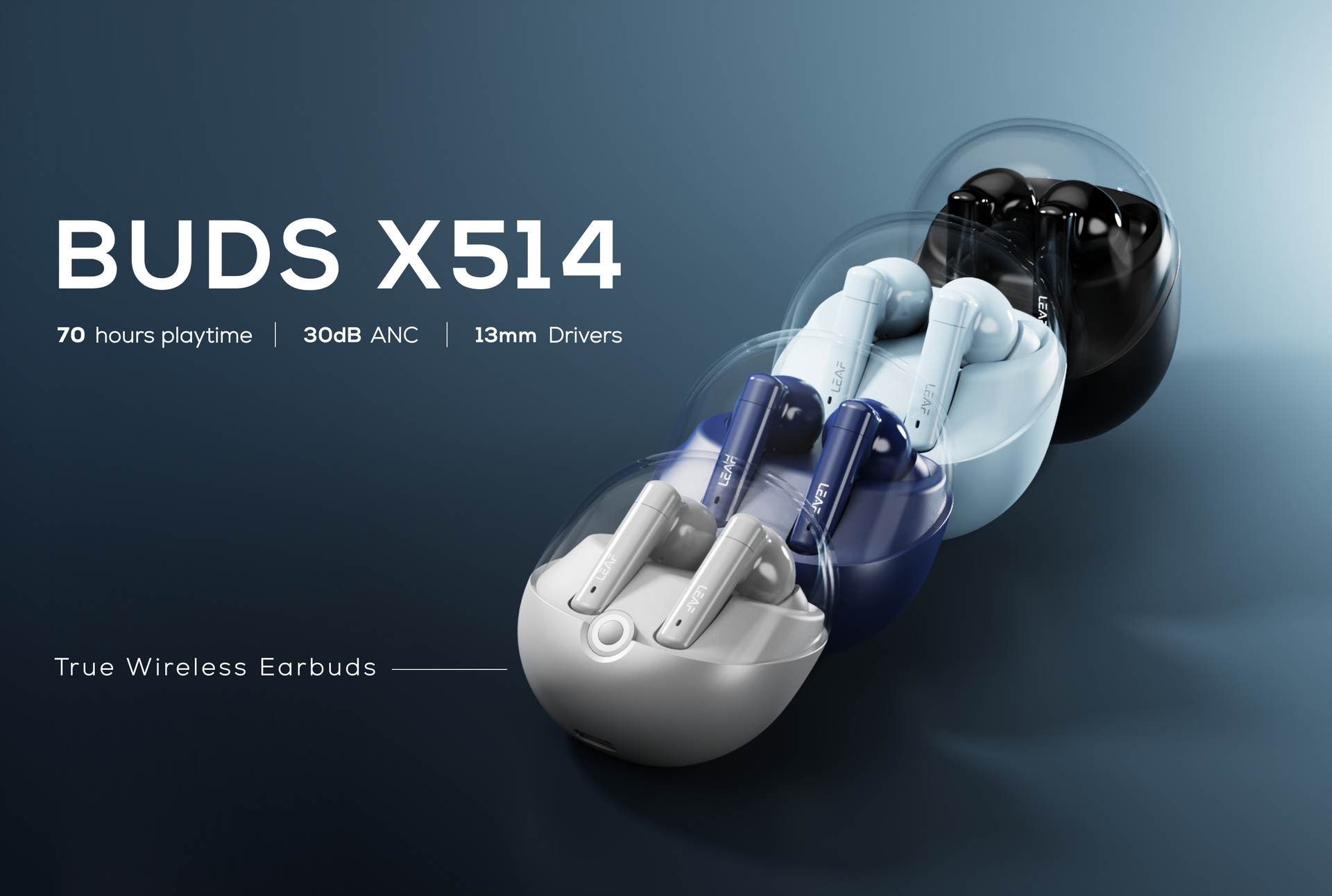 Leaf Buds X514 Wireless Earbuds with ANC & Dual Pairing (Carbon Black)