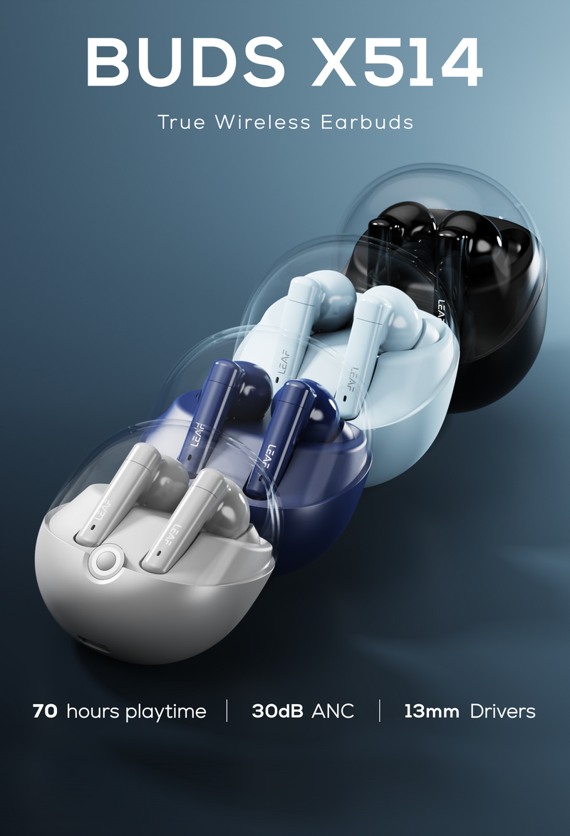 Leaf Buds X514 Wireless Earbuds with ANC & Dual Pairing (Carbon Black)