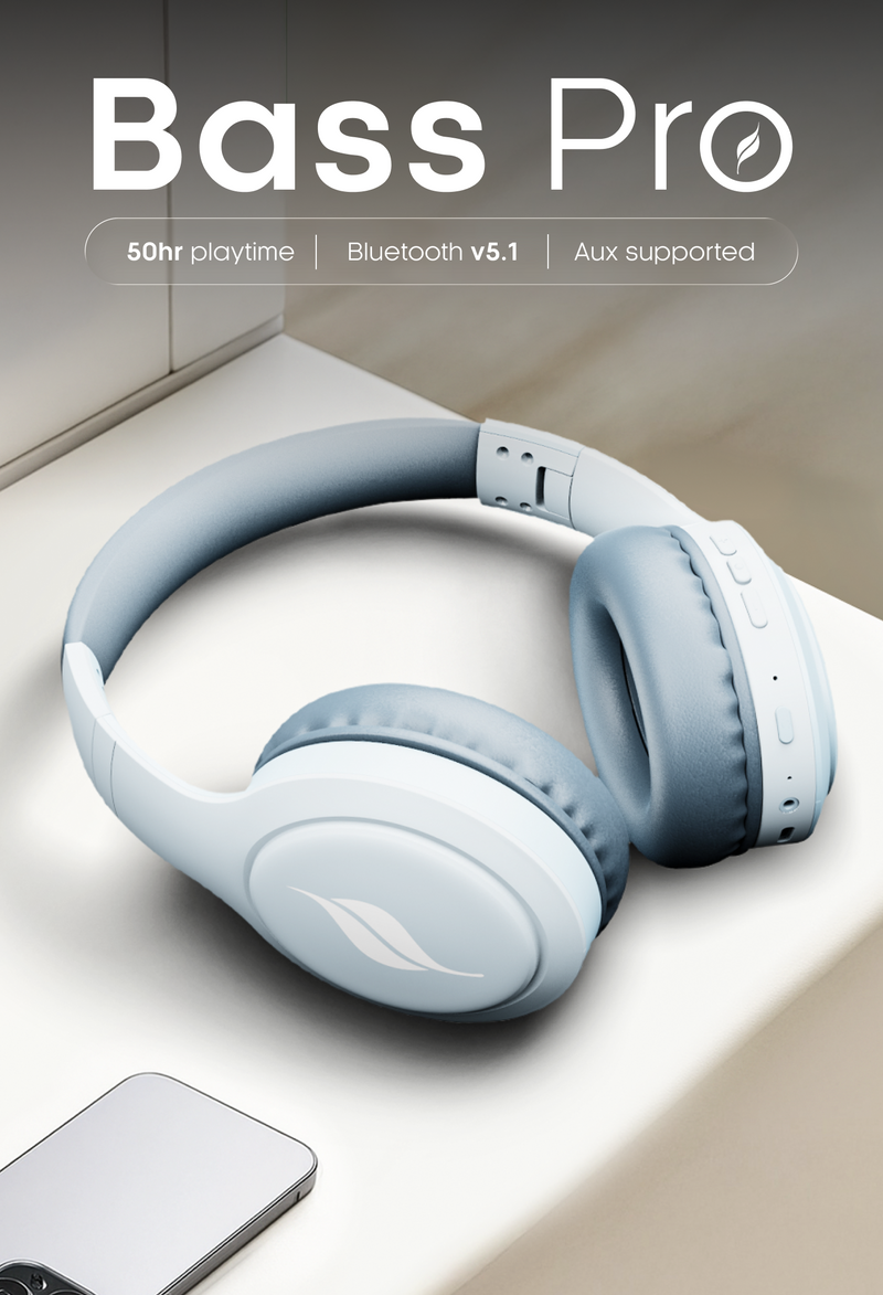 Leaf Bass Pro Wireless Headphones (Aqua Grey)