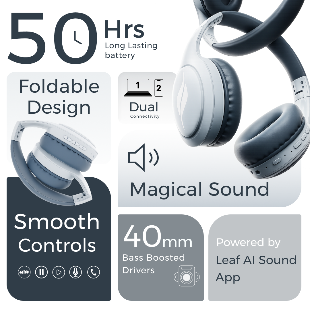 Leaf Bass Pro Wireless Headphones (Aqua Grey)
