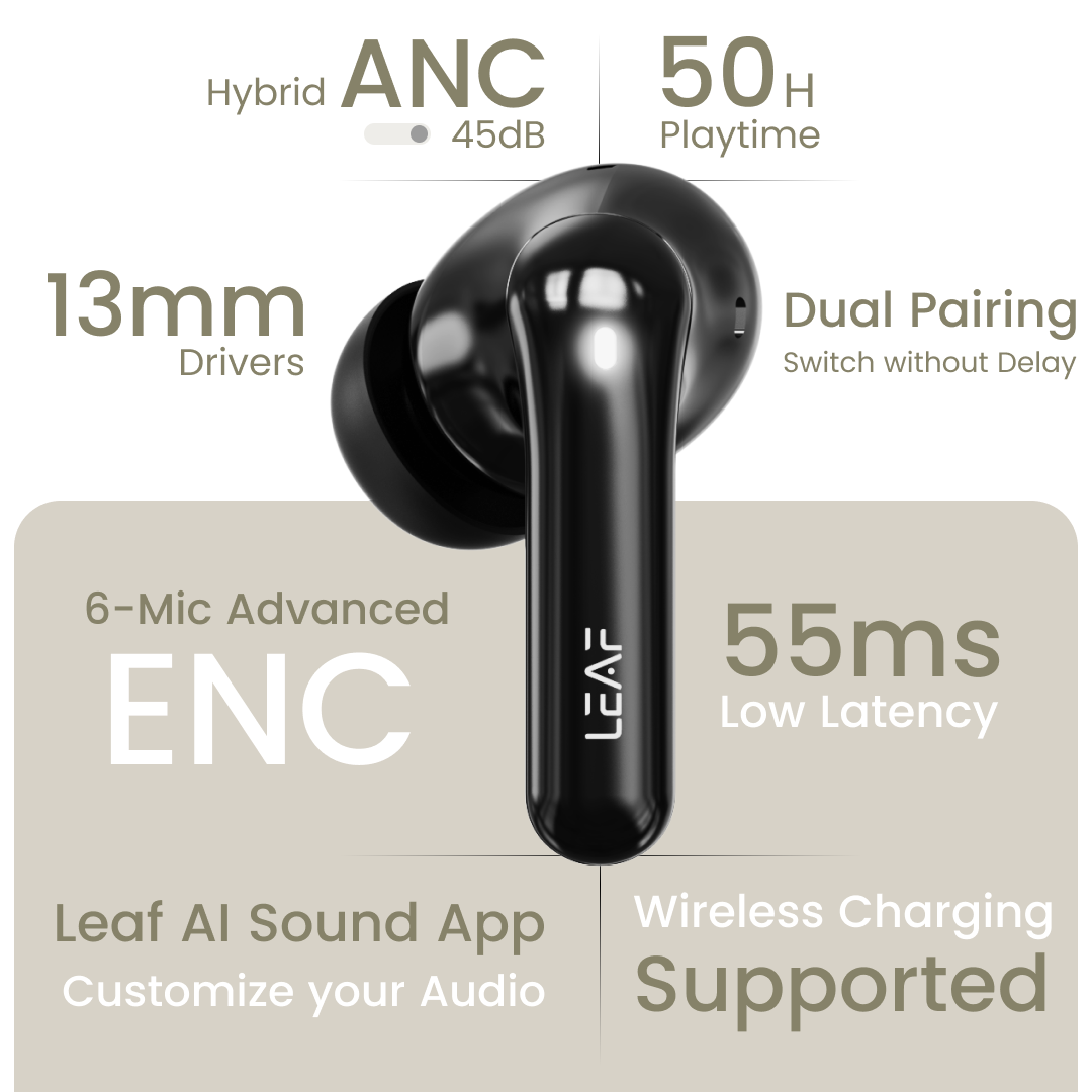 Leaf Pods X1 Wireless Earbuds with Hybrid ANC