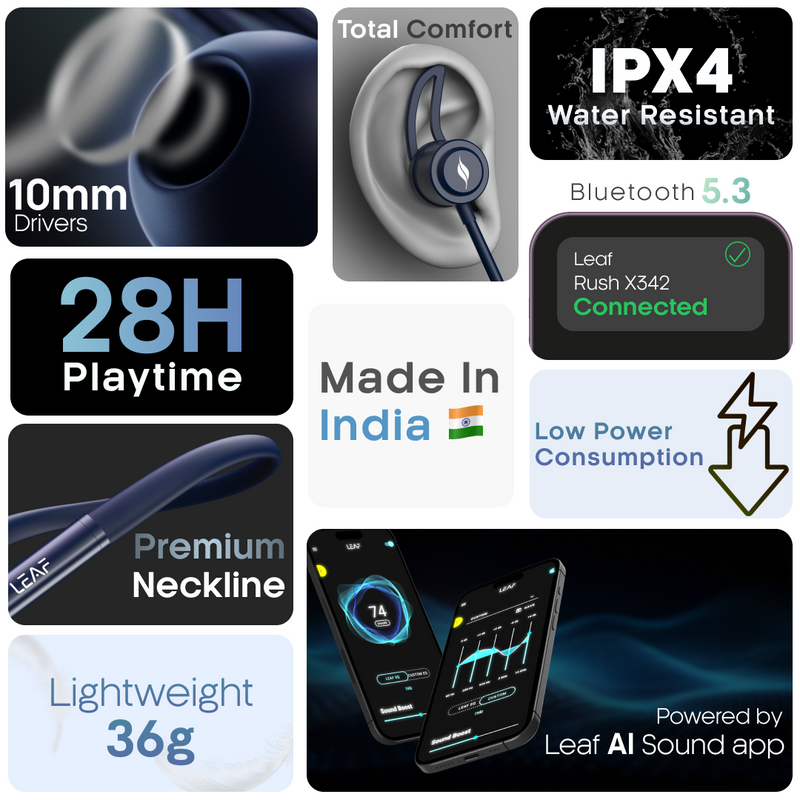 LEAF RUSH X342  WIRELESS EARPHONES (MIDNIGHT BLUE) - Leaf Studios