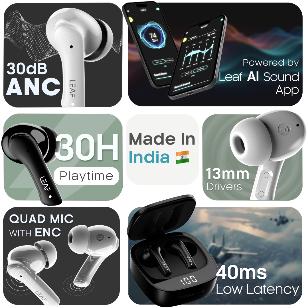 Leaf Buds X614 Wireless Earbuds with ANC (Carbon Black)