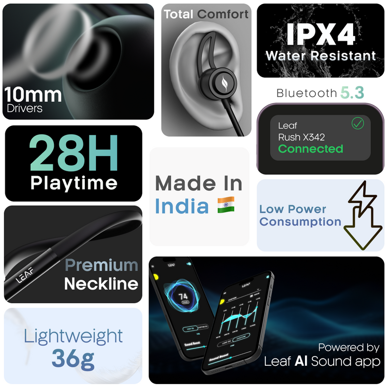 LEAF RUSH X342  WIRELESS EARPHONES (CARBON BLACK) - Leaf Studios