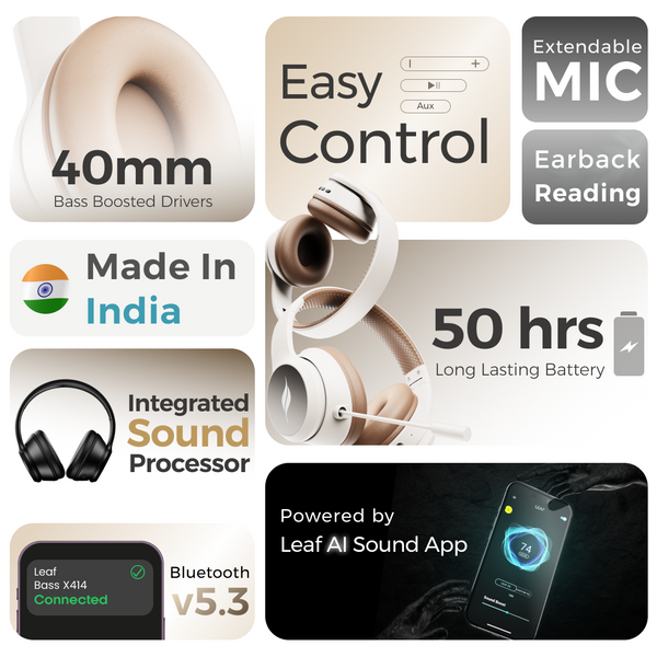 LEAF BASS X414 WIRELESS HEADPHONES- CARBON BLACK - Leaf Studios