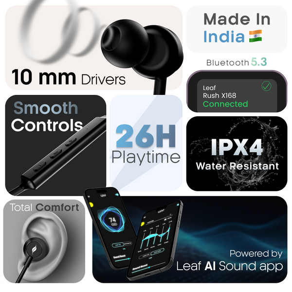 Combo : 2 x LEAF RUSH X168 WIRELESS EARPHONES (CARBON BLACK) - Leaf Studios