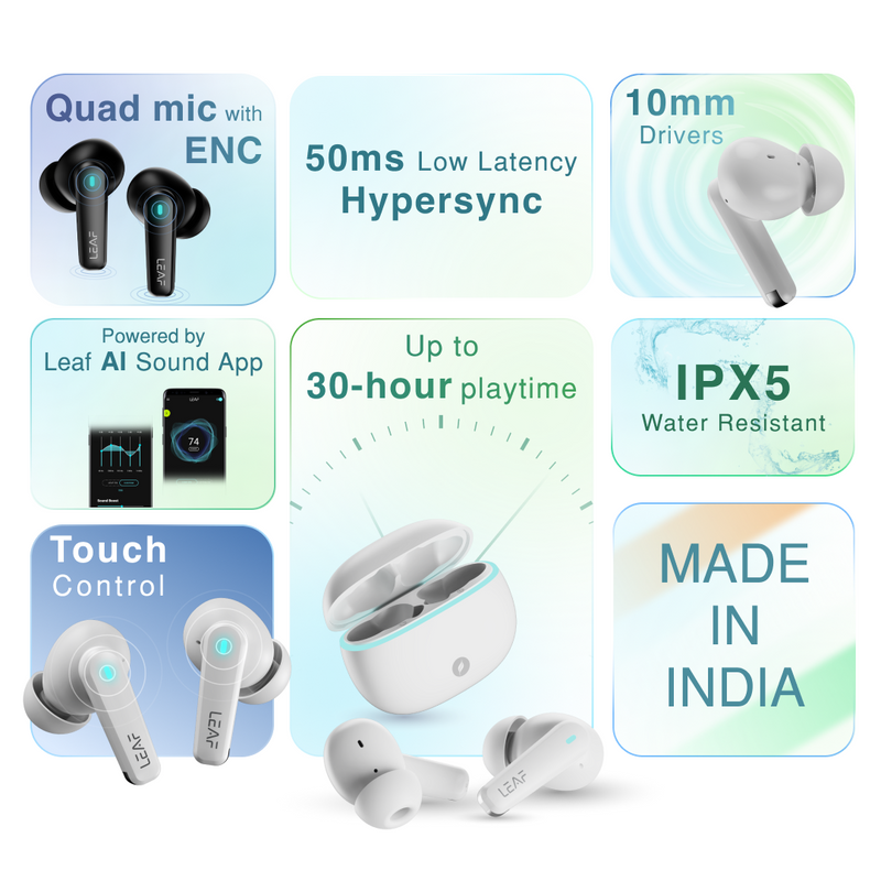 Combo: LEAF BUDS X614 ANC (CARBON BLACK) + LEAF BUDS X121 (PURE WHITE) - Leaf Studios