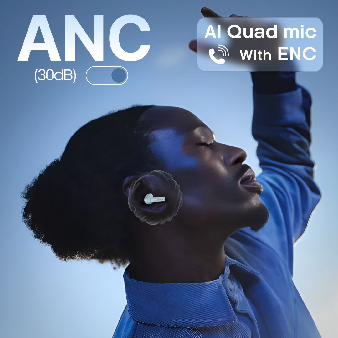 Leaf Buds X514 Wireless Earbuds with ANC & Dual Pairing (Pastel Blue)