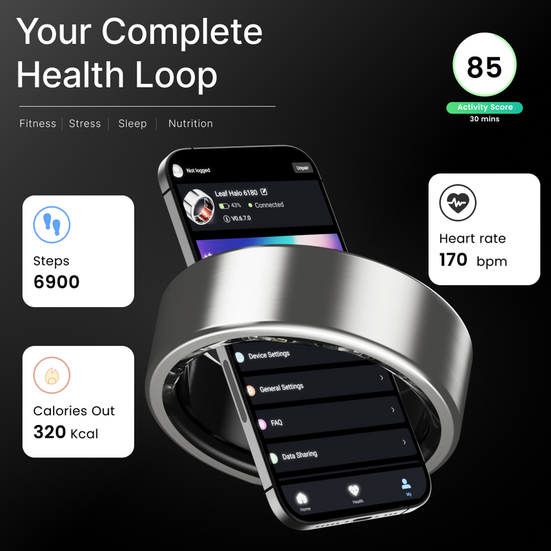 LEAF HALO SMART RING (lUNAR SILVER) + SIZING KIT