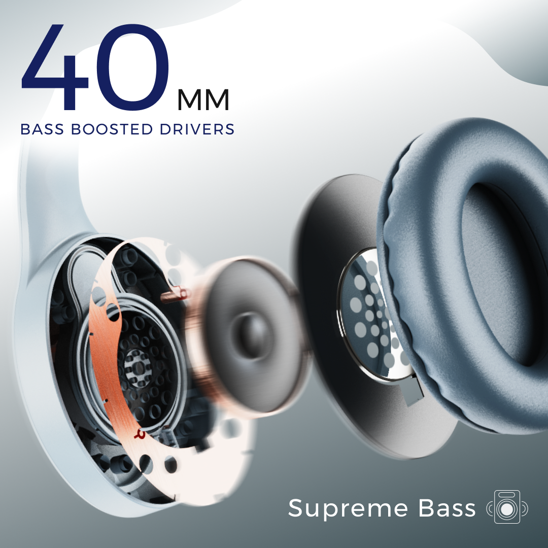 Leaf Bass Pro Wireless Headphones (Aqua Grey)