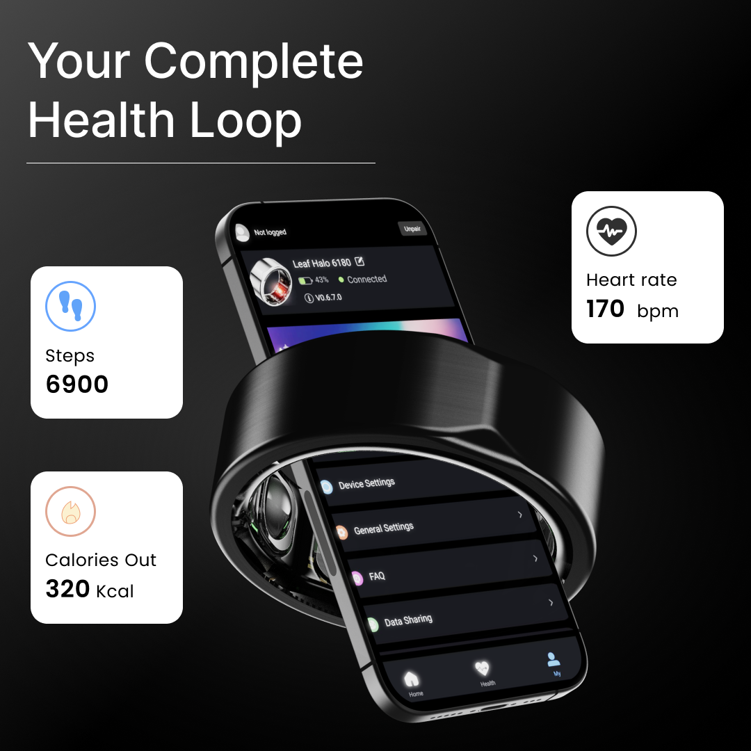 Leaf Halo Smart Ring (Carbon Black) + Sizing Kit