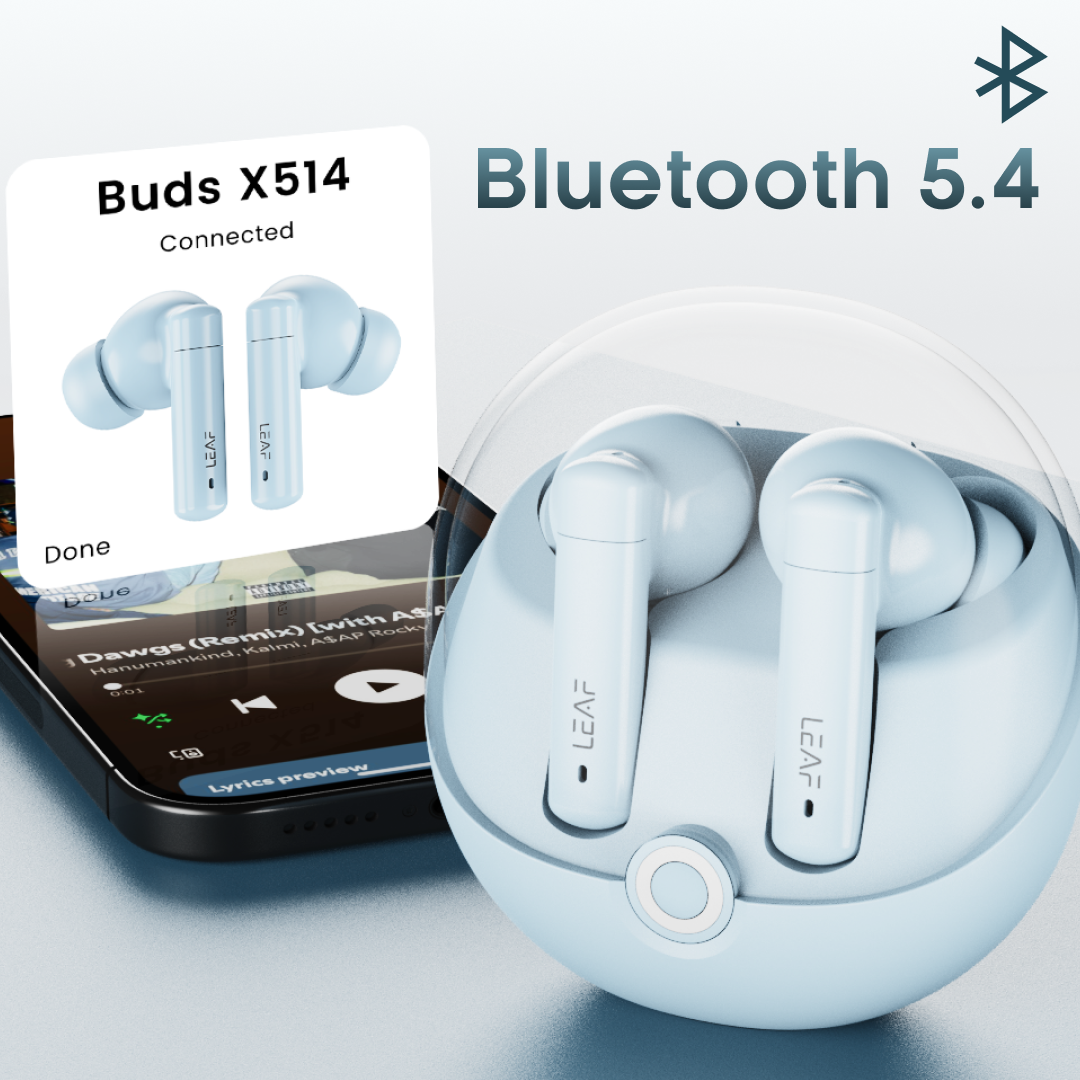 Leaf Buds X514 Wireless Earbuds with ANC & Dual Pairing (Pastel Blue)