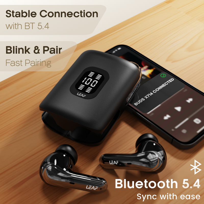 LEAF BUDS X714 ANC EARBUDS WITH 4 BUDS IN 1 CASE (BLACK) - Leaf Studios