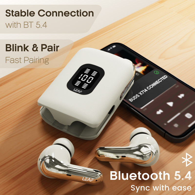 LEAF BUDS X714 ANC EARBUDS WITH 4 BUDS IN 1 CASE (IVORY) - Leaf Studios