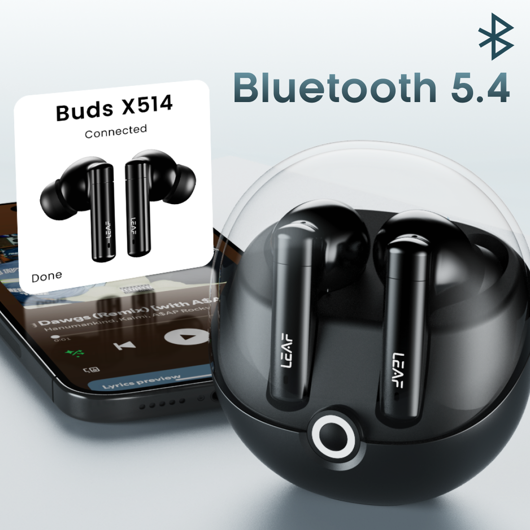 Leaf Buds X514 Wireless Earbuds with ANC & Dual Pairing (Carbon Black)