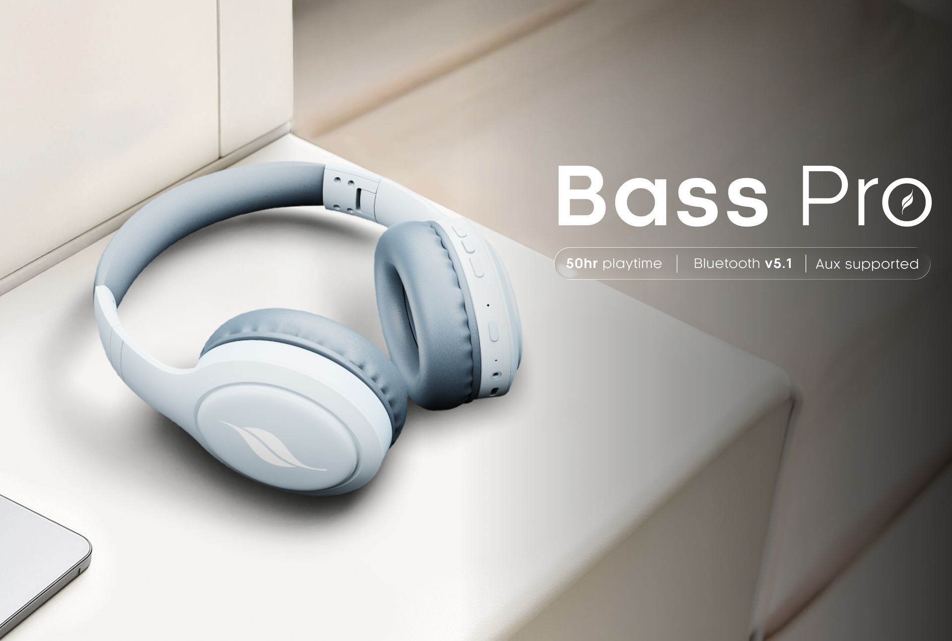 Leaf Bass Pro Wireless Headphones (Aqua Grey)